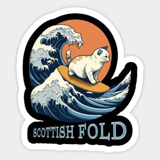 Scottish Fold Cat Surfing On The Great Wave Off Kanagawa Sticker